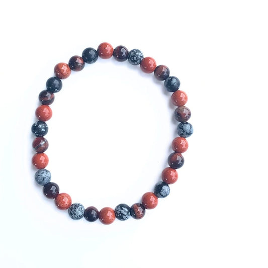 Bracelet homme œil de taureau, jaspe rouge & obsidienne – Énergie & équilibre