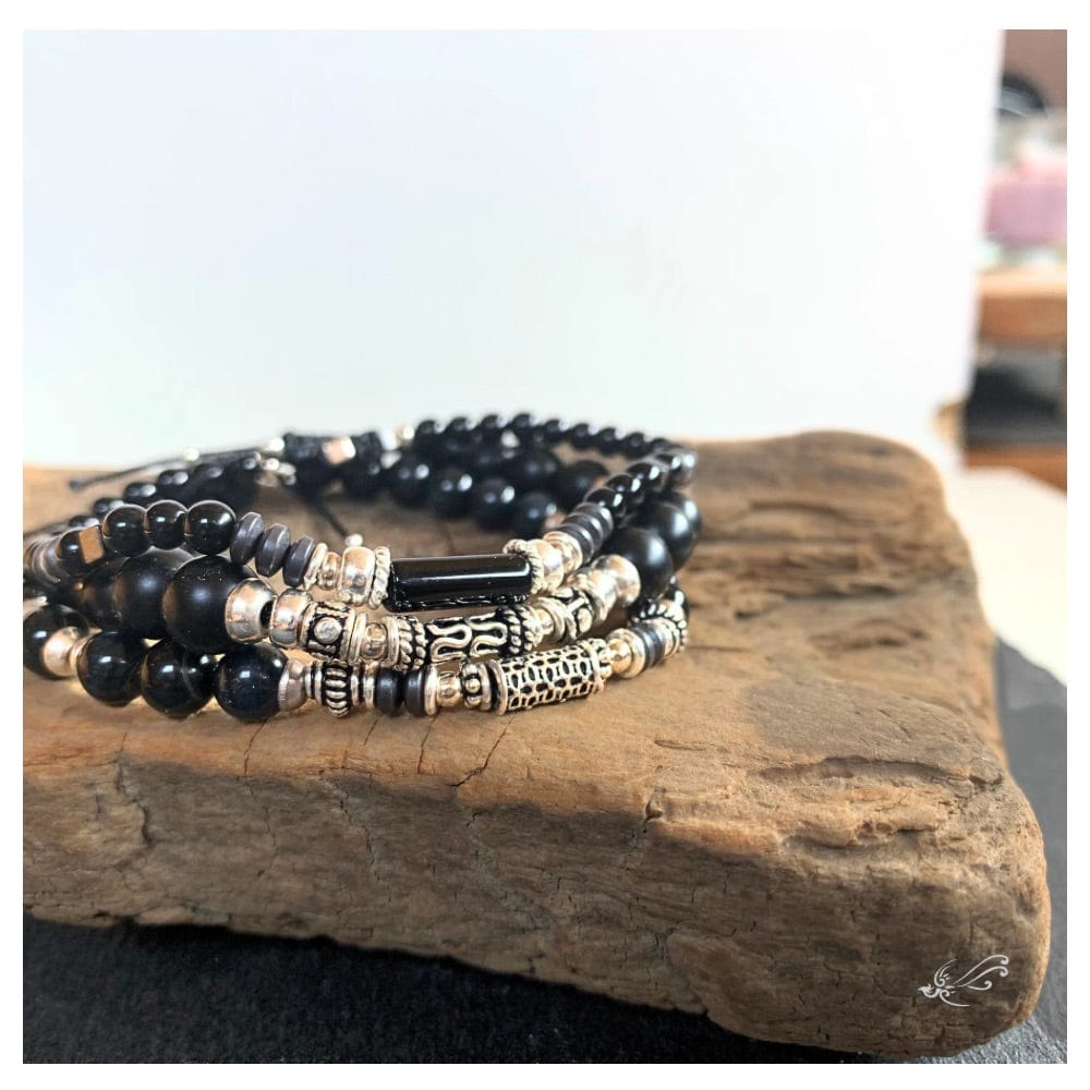 Bracelet Homme Œil de Taureau & Œil de Faucon en Hématite et Argent 925 – Énergie & Élégance