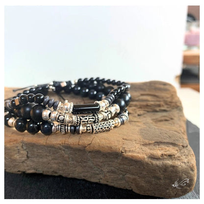 Bracelet Homme Œil de Taureau & Œil de Faucon en Hématite et Argent 925 – Énergie & Élégance