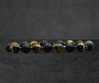 Bracelet Homme - Oeil de Tigre - Pierre de lave - Hématite - 