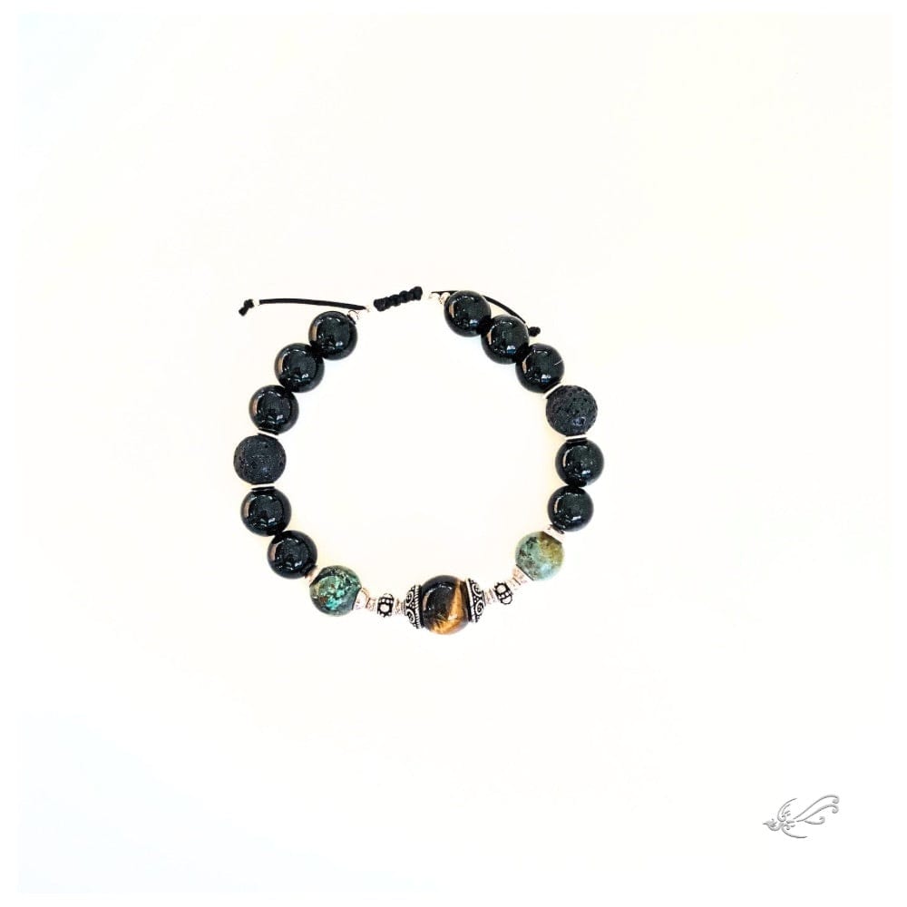 Bracelet Homme Œil de Tigre, Turquoise Africaine, Onyx & Argent 925 – Force et Harmonie