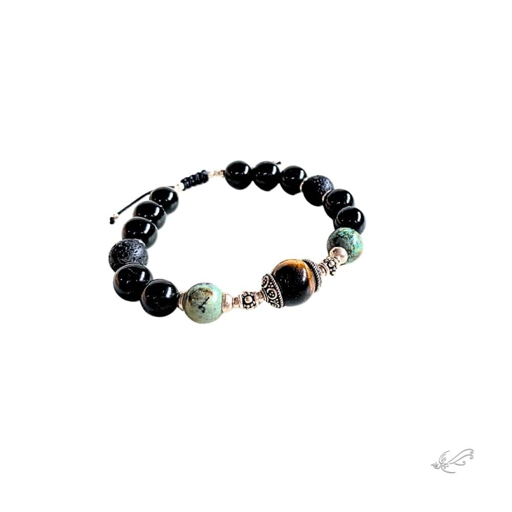 Bracelet Homme Œil de Tigre, Turquoise Africaine, Onyx & Argent 925 – Force et Harmonie