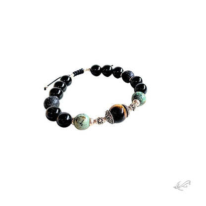 Bracelet Homme Œil de Tigre, Turquoise Africaine, Onyx & Argent 925 – Force et Harmonie