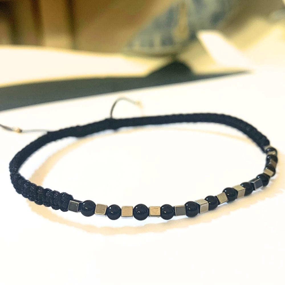 Bracelet Homme Onyx & hématite - Minimaliste strusturé