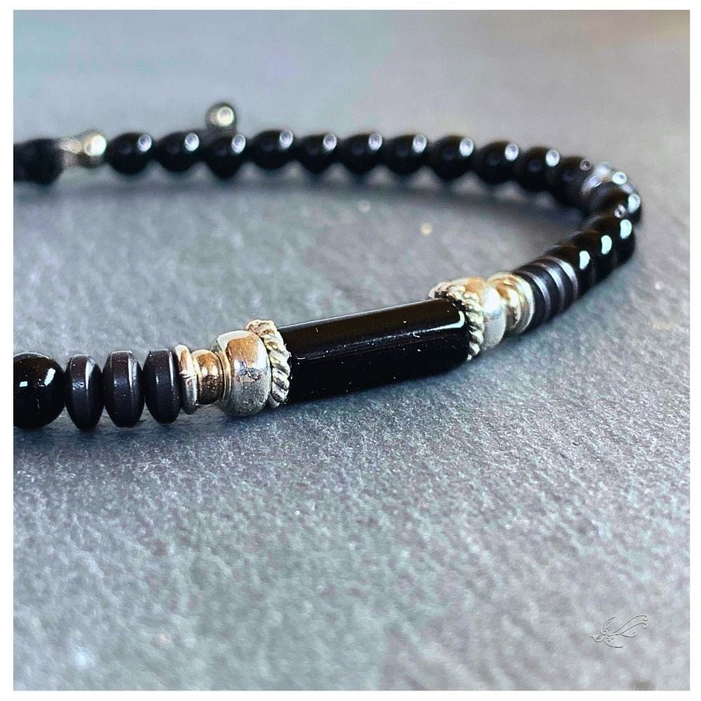 Bracelet Homme Turquoise Africaine & Onyx – Hématite & Argent 925