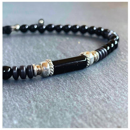 Bracelet Homme Turquoise Africaine & Onyx – Hématite & Argent 925