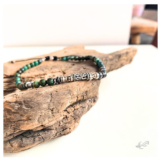 Bracelet Homme Turquoise Africaine, Hématite & Argent 925 – Harmonie et Élégance