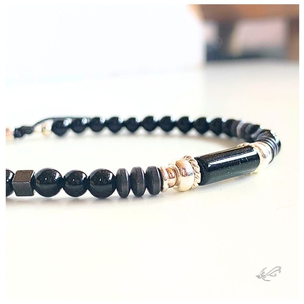Bracelet Homme Turquoise Africaine & Onyx – Hématite & Argent 925