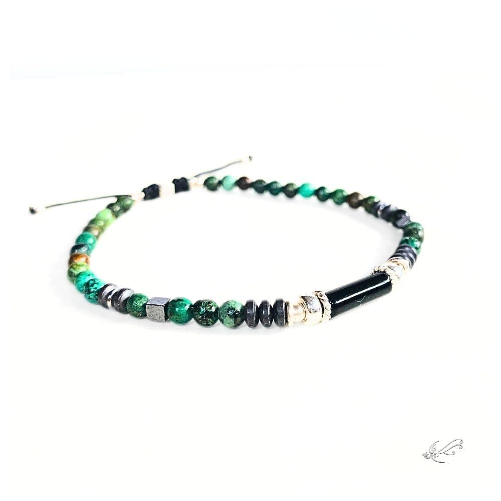 Bracelet Homme Turquoise Africaine & Onyx – Hématite & Argent 925