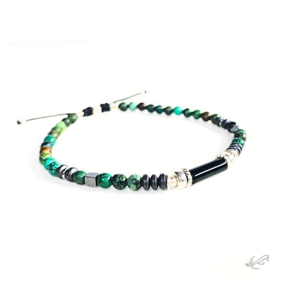 Bracelet Homme Turquoise Africaine & Onyx – Hématite & Argent 925