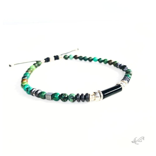 Bracelet Homme Turquoise Africaine & Onyx – Hématite & Argent 925