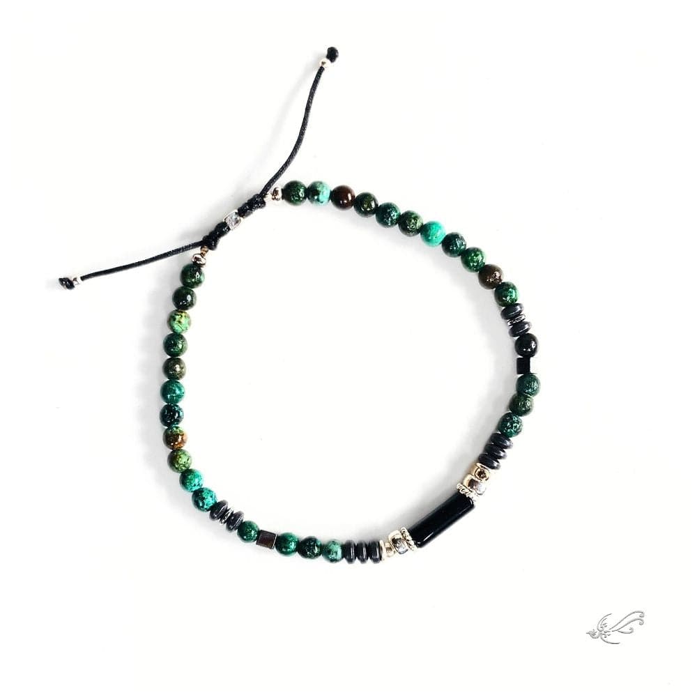 Bracelet Homme Turquoise Africaine & Onyx – Hématite & Argent 925