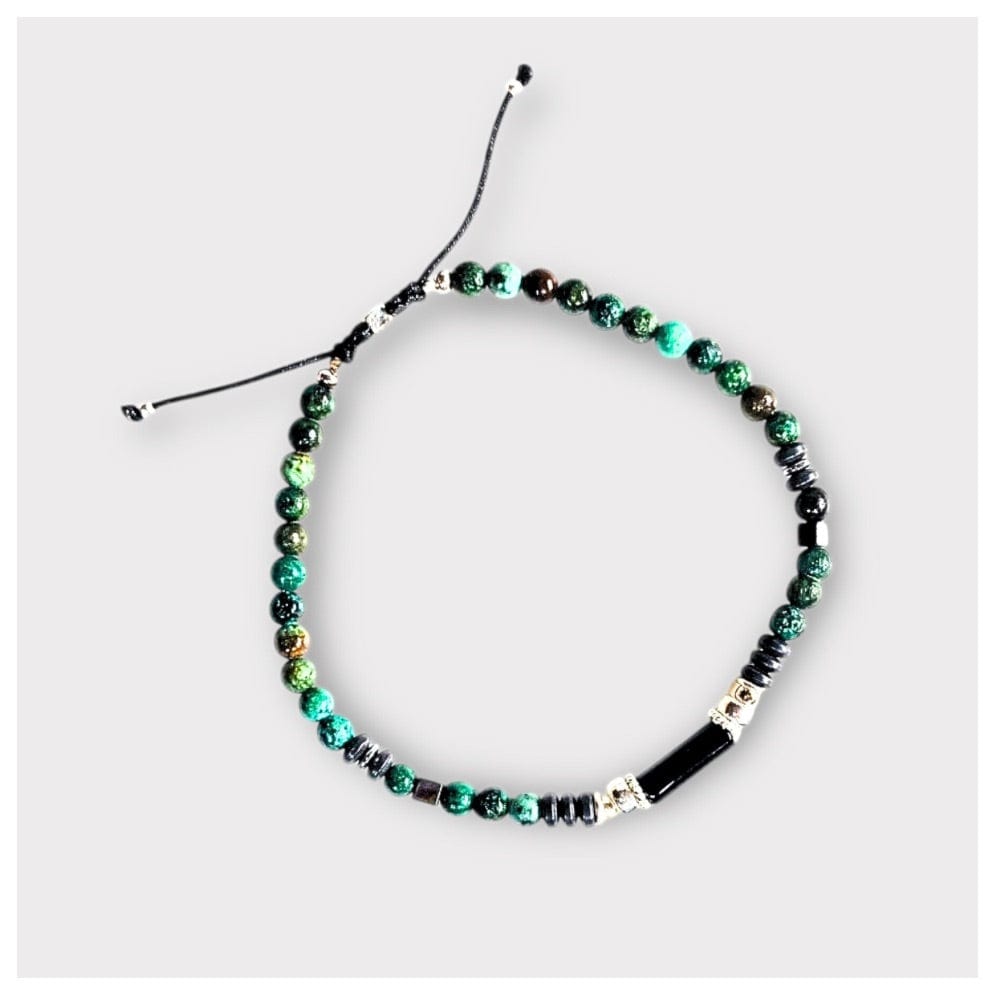 Bracelet Homme Turquoise Africaine, Onyx – Hématite & Argent 925