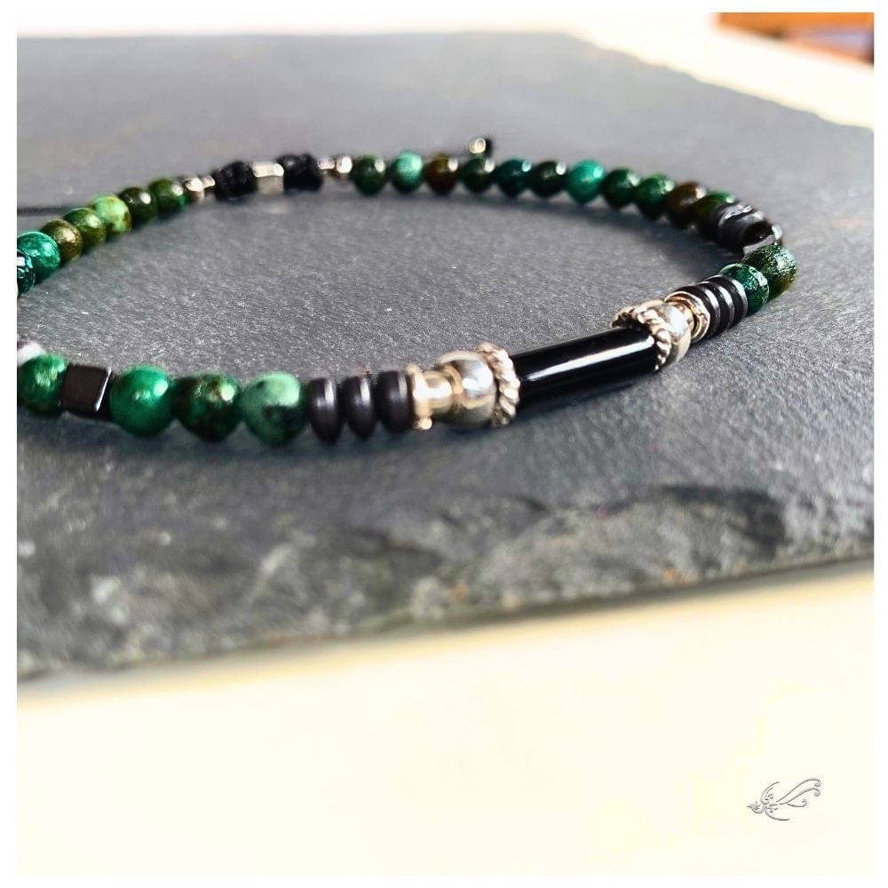Bracelet Homme Turquoise Africaine & Onyx – Hématite & Argent 925