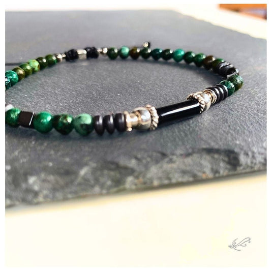 Bracelet Homme Turquoise Africaine & Onyx – Hématite & Argent 925