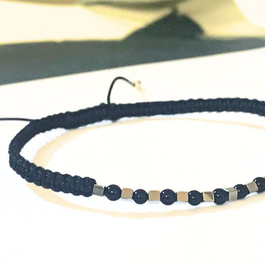 Bracelet Homme Onyx & hématite - Minimaliste strusturé