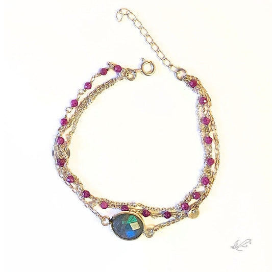 Bracelet Labradorite, multichaines argent 925 sur fond blanc - Kaela - vitalité profonde - byartmexbijoux
