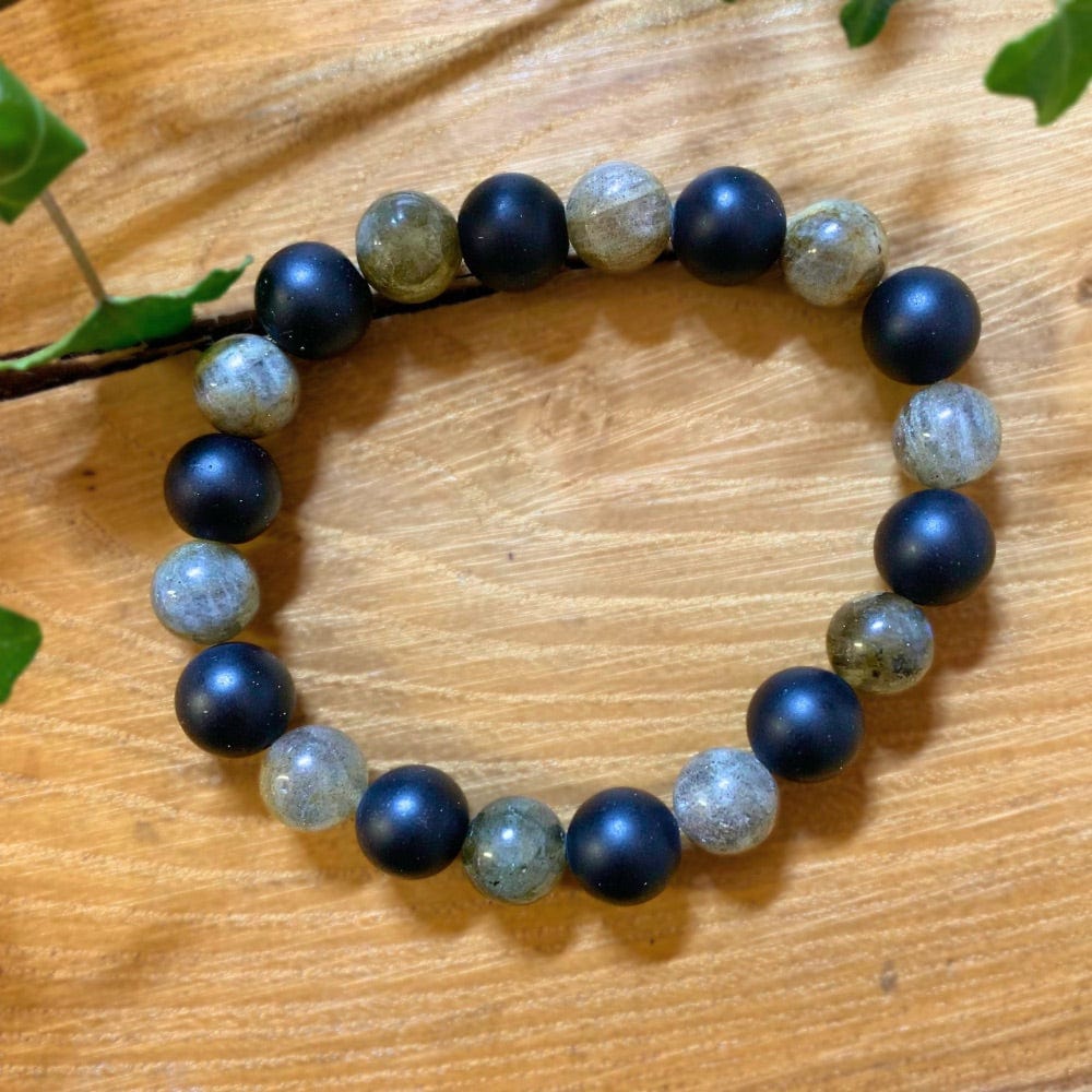 Bracelet Labradorite, onyx Mat - Protection et Charisme