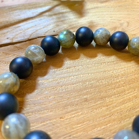 Bracelet Labradorite, onyx Mat - Protection et Charisme