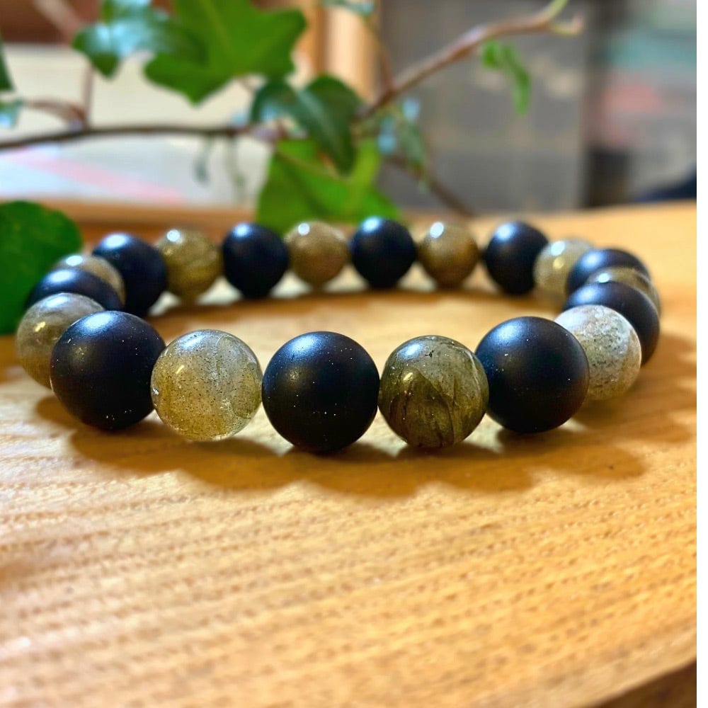Bracelet Labradorite, onyx Mat - Protection et Charisme