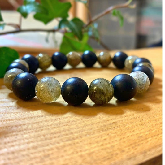 Bracelet Labradorite, onyx Mat - Protection et Charisme