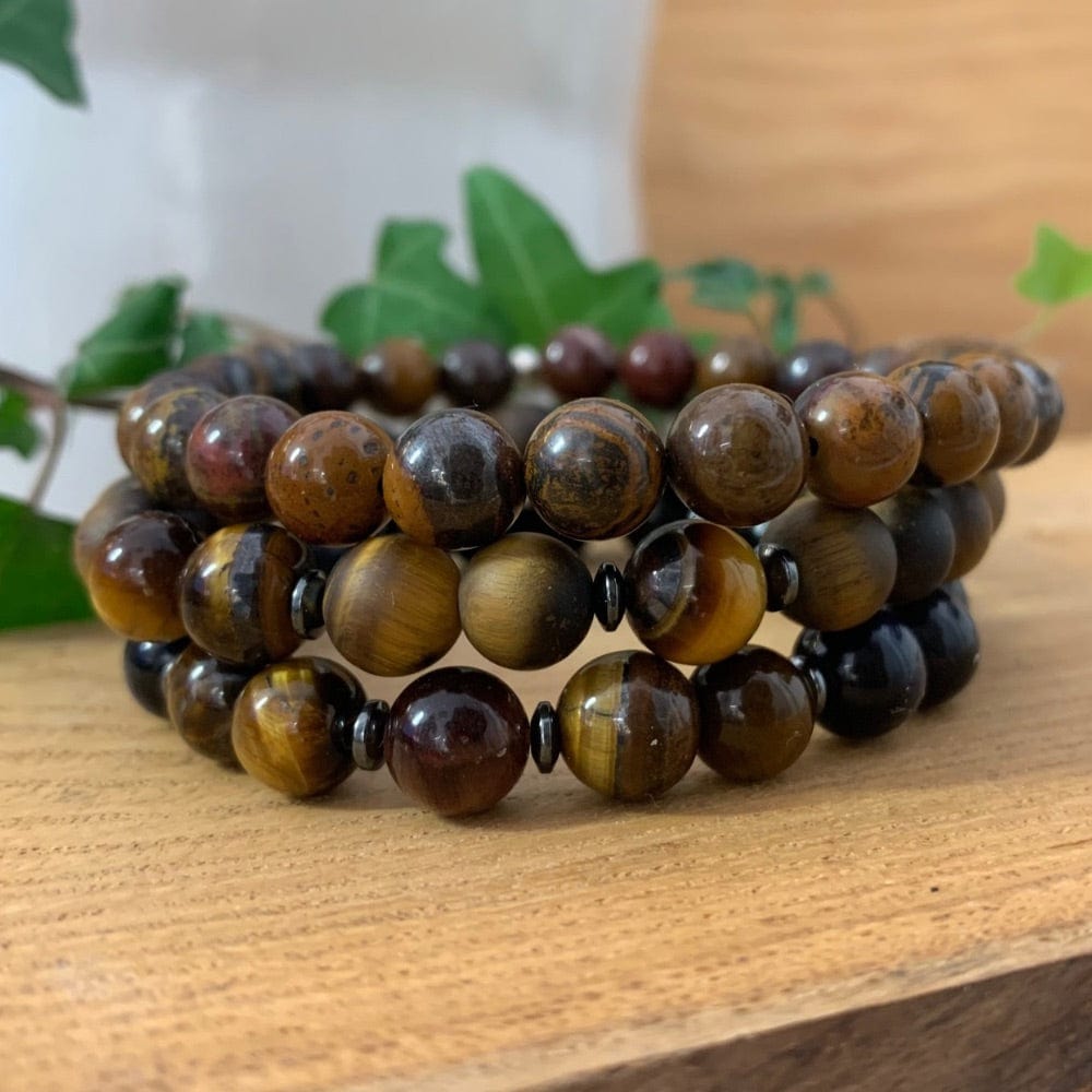 Bracelet en pierres naturelles œil de tigre et hématite homme – Élégance & force virile