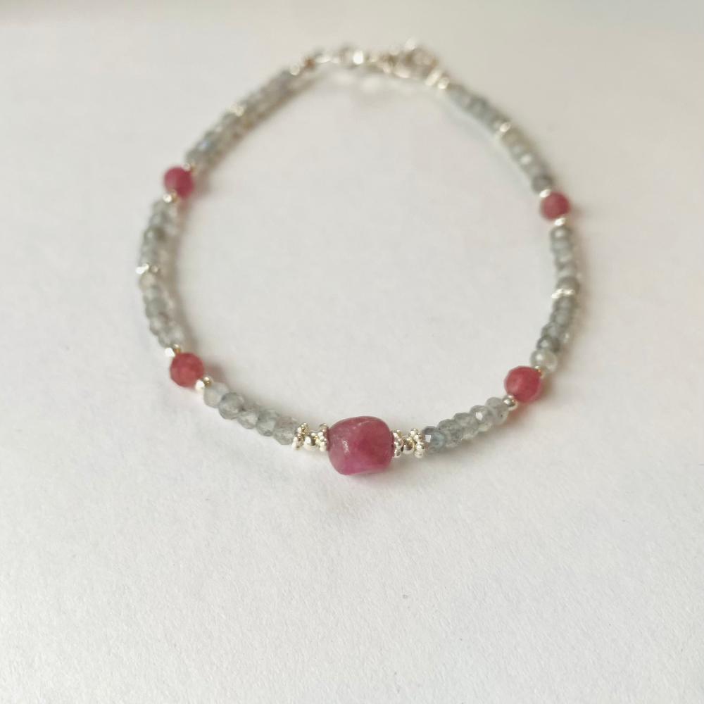 Bracelet Rosa, Argent 925 avec Tourmaline Rose & Labradorite | Équilibre & Protection, Byartmexbijoux