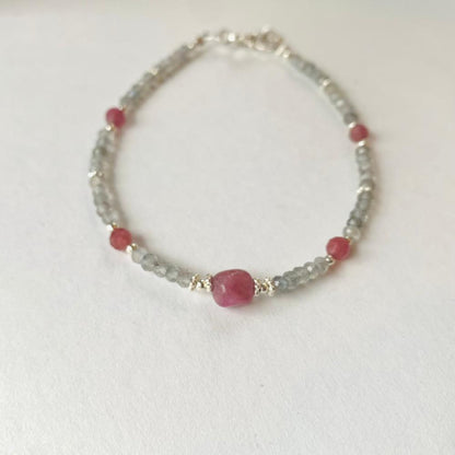 Bracelet Rosa, Argent 925 avec Tourmaline Rose & Labradorite | Équilibre & Protection, Byartmexbijoux