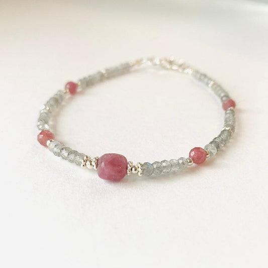 Bracelet Rosa, Argent 925 avec Tourmaline Rose & Labradorite | Équilibre & Protection, Byartmexbijoux