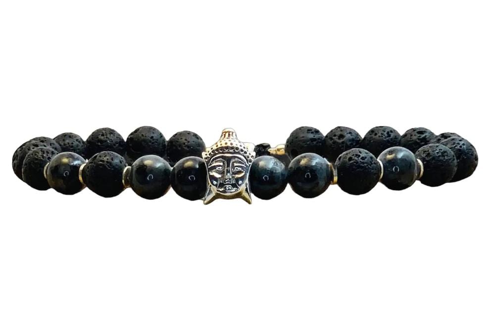 Bracelet Spirituel en Pierre de Lave et Argent 925 - Tête de Bouddha et argent 925 - Byartmexbijoux