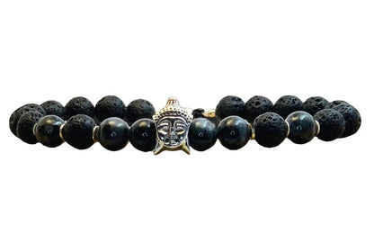 Bracelet Spirituel en Pierre de Lave et Argent 925 - Tête de Bouddha et argent 925 - Byartmexbijoux