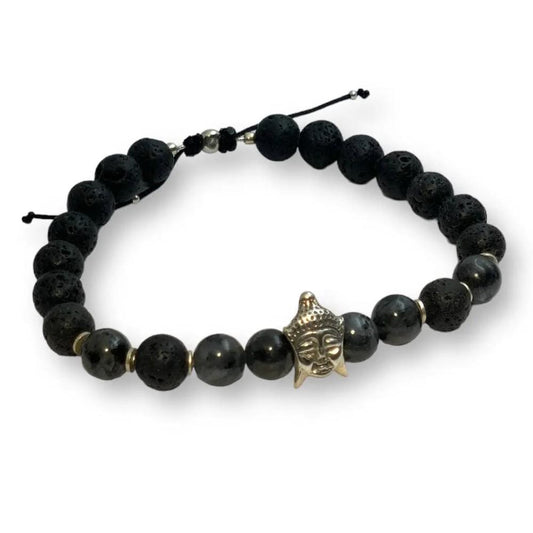 Bracelet Spirituel en Pierre de Lave et Argent 925 - Tête de Bouddha et argent 925 - Byartmexbijoux