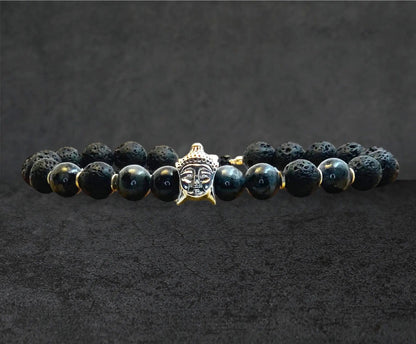 Bracelet Spirituel en Pierre de Lave et Argent 925 - Tête de Bouddha et argent 925 - Byartmexbijoux