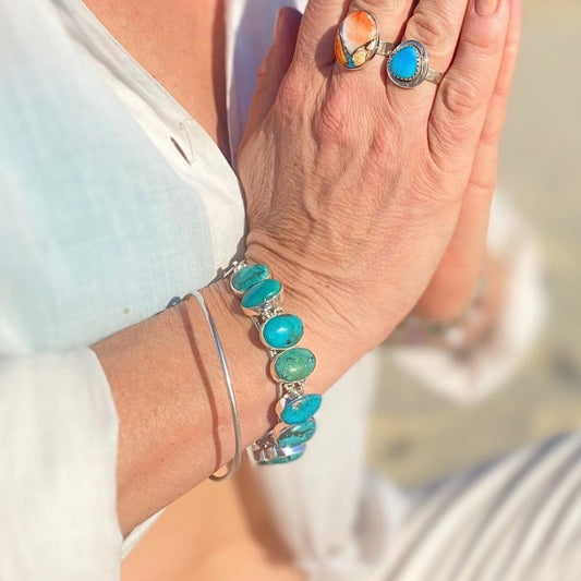 Bracelet Turquoise d'Arizona - Argent 925  Protection - Byartmexbijoux