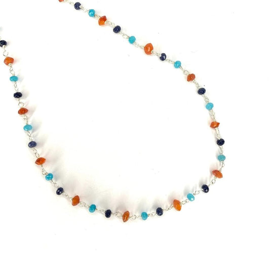 Chaîne en Argent Rosaire Artisanale avec Amazonite, Cornaline et Cristal Bleu Foncé - byartmexbijoux
