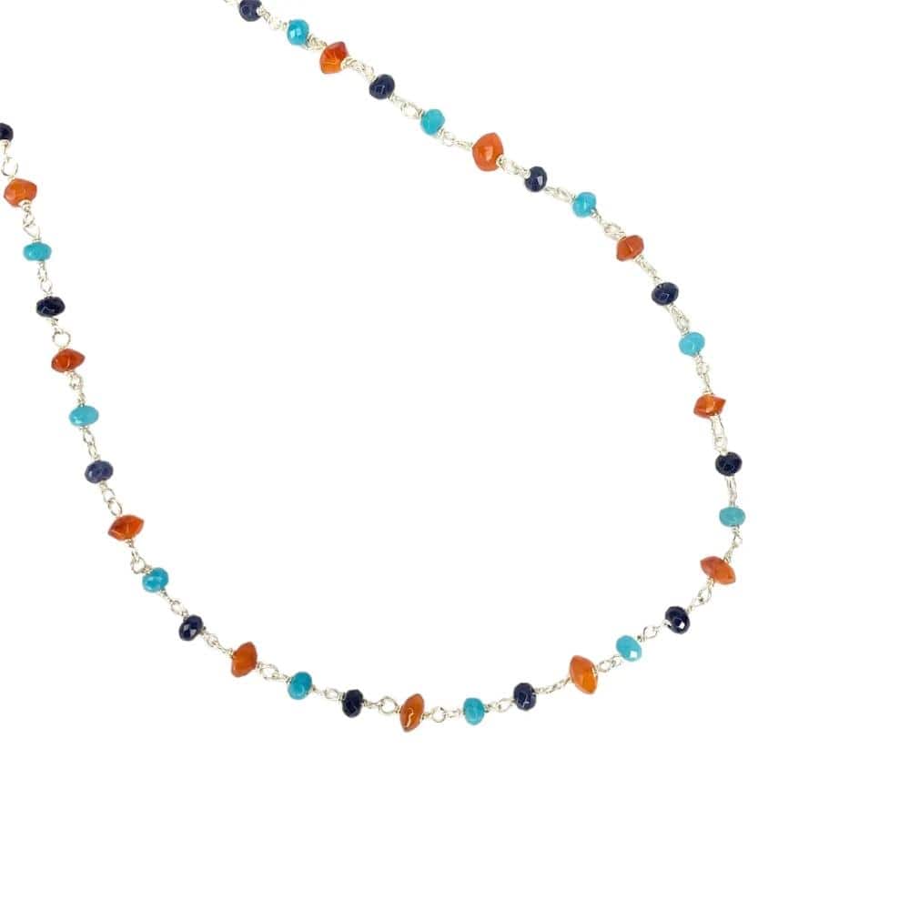 Chaîne en Argent Rosaire Artisanale avec Amazonite, Cornaline et Cristal Bleu Foncé - byartmexbijoux