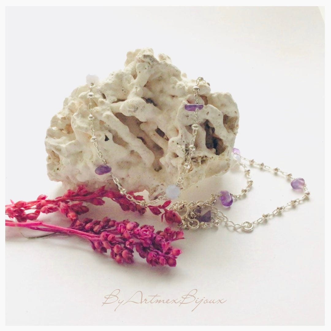 Collier en Argent avec Améthyste et Calcédoine - Sérénité et Élégance - Byartmexbijoux