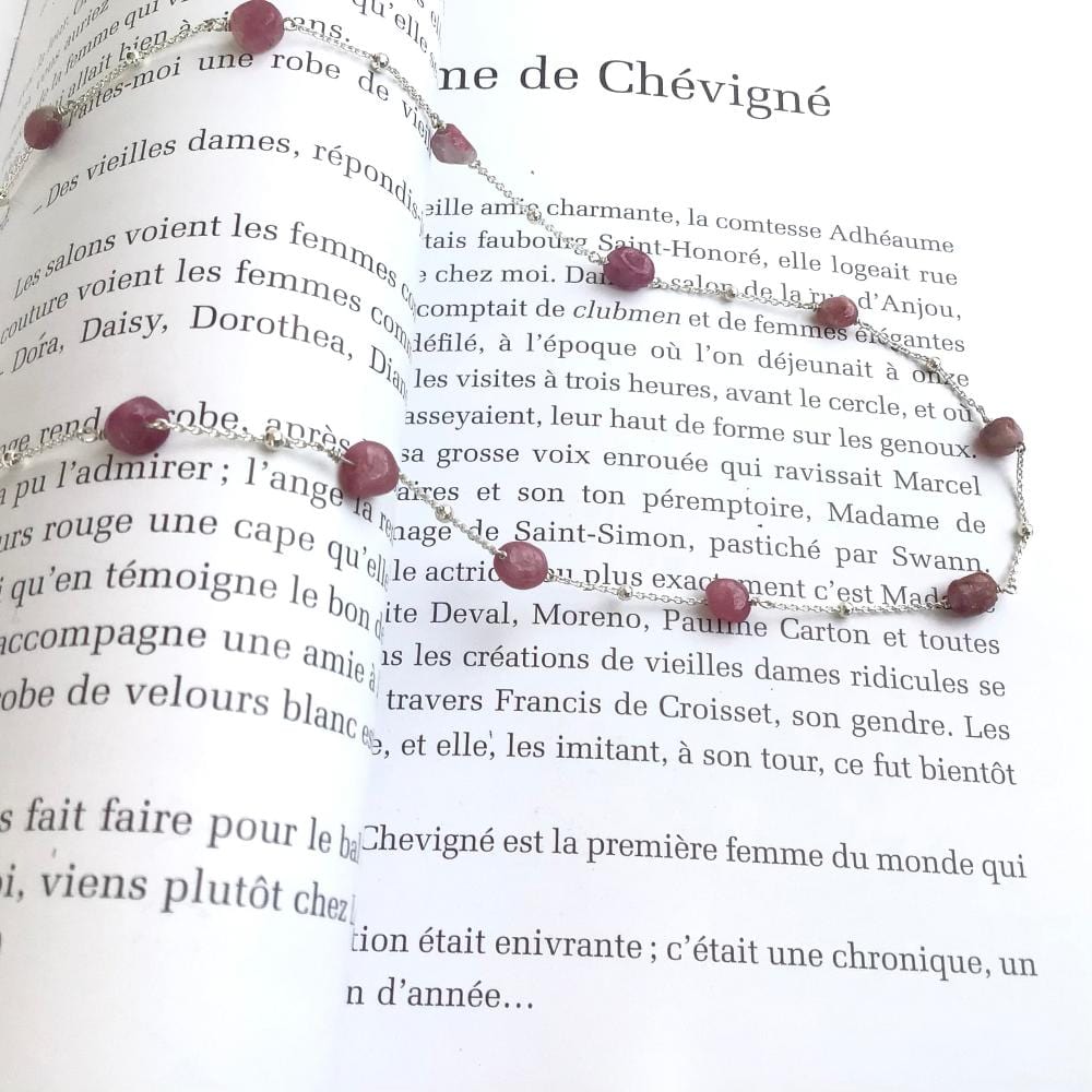 Collier en Chaîne en argent 925 et Tourmaline rose, pierres roulées irrégulières - Byartmexbijoux