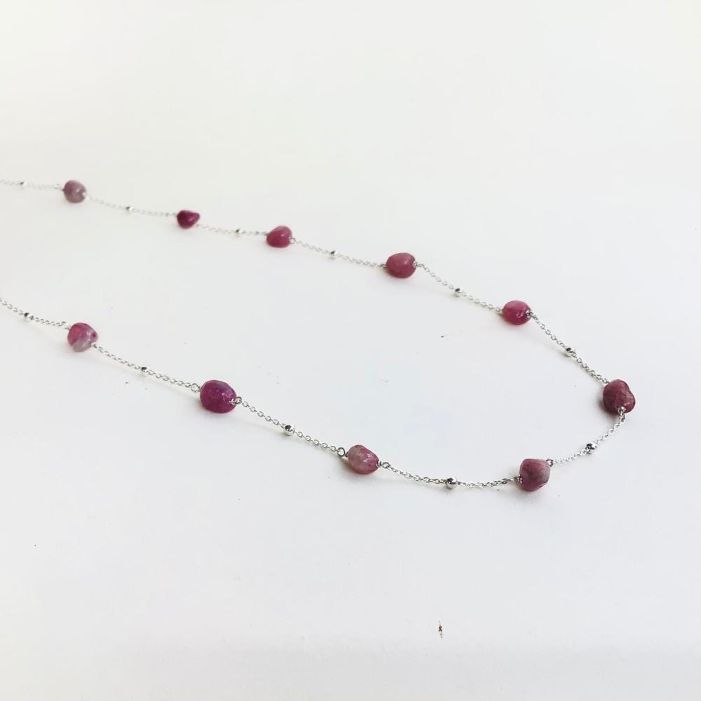 Collier en Chaîne en argent 925 et Tourmaline rose, pierres roulées irrégulières - Byartmexbijoux