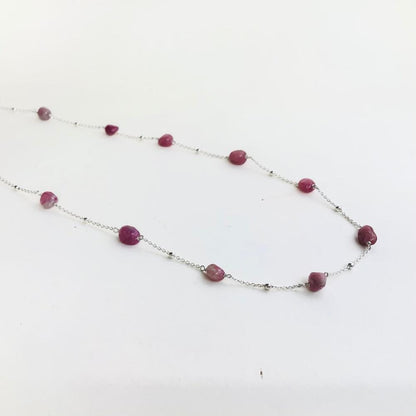 Collier en Chaîne en argent 925 et Tourmaline rose, pierres roulées irrégulières - Byartmexbijoux