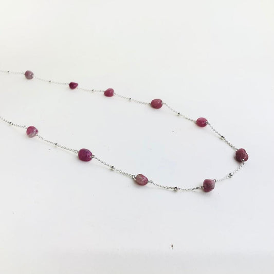 Collier en Chaîne en argent 925 et Tourmaline rose, pierres roulées irrégulières - Byartmexbijoux