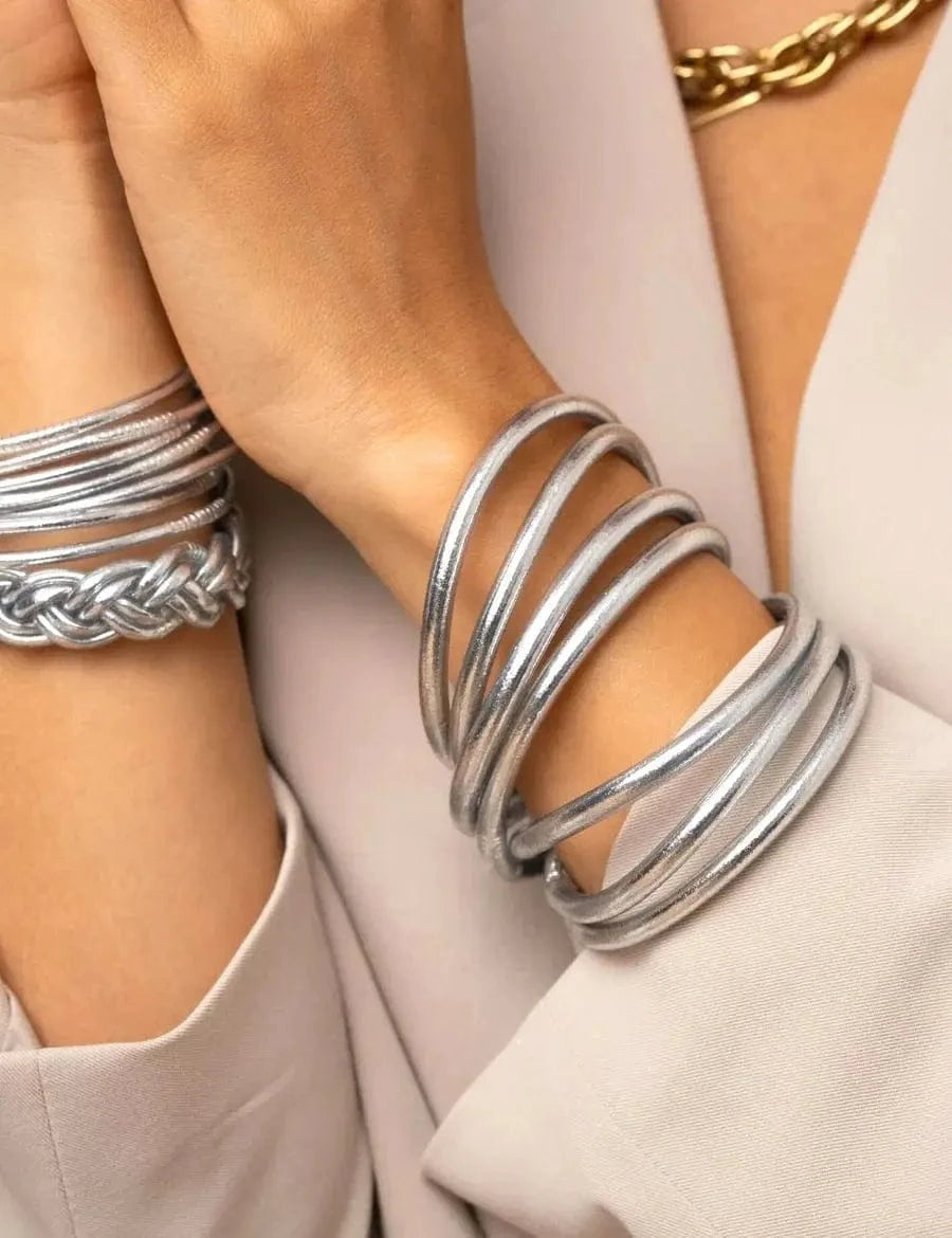 Joncs bouddhistes épais argentés - Byartmexbijoux