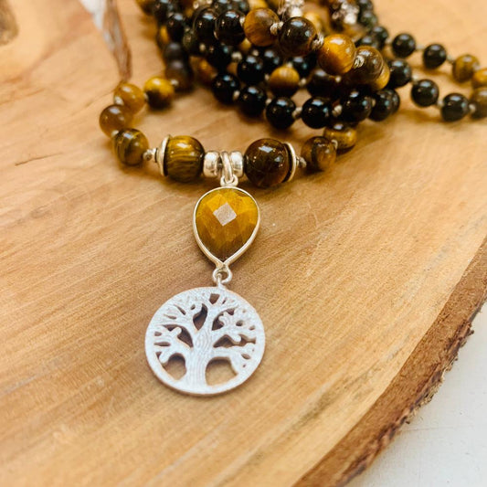 Mala Elior Œil de Tigre, Obsidienne et Onyx - Méditation et Protection