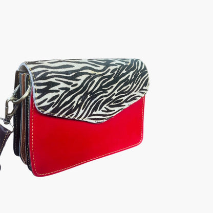 Mini sac à main femme - Cuir Recyclé Multicolore - Pushkar Rouge zébre