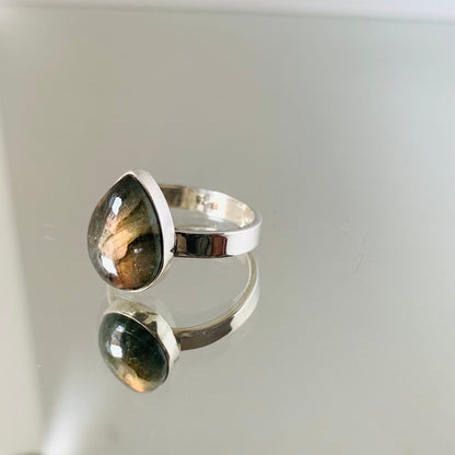 Neptune - Bague en Labradorite Argent 925 - Protection et Élégance  Goutte 53