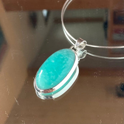 Pendentif en Amazonite et Argent 925 - Élégance Naturelle et Pureté - 
