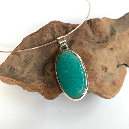 Pendentif en Amazonite et Argent 925 - Élégance Naturelle et Pureté - 