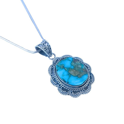 Pendentif en Turquoise du Népal et Argent 925 - Azura - Protection -