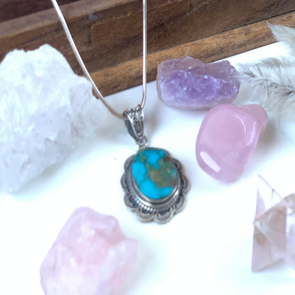 Pendentif en Turquoise du Népal et Argent 925 - Azura - Protection -