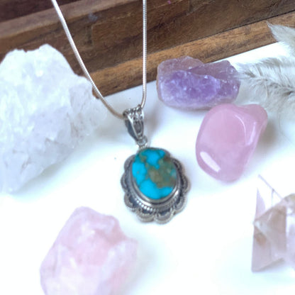 Pendentif en Turquoise du Népal et Argent 925 - Azura - Protection -